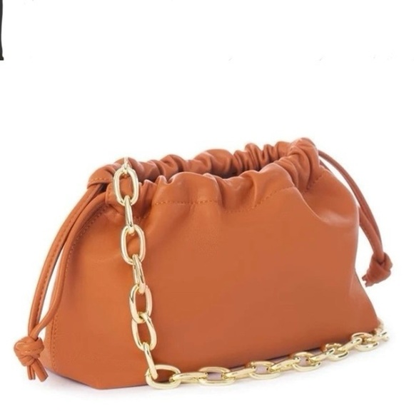 New Jules Kae Brea Bag Gold Chain Vegan Leather Draw String Small Bag Orange - Picture 3 of 4